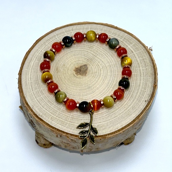 Handmade Tree Branch Charm Bracelet with Natural Cat & Tiger Eye Stones! - Picture 3 of 8